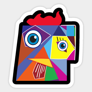 Crazy Rooster - Colorful Minimalist Design Sticker